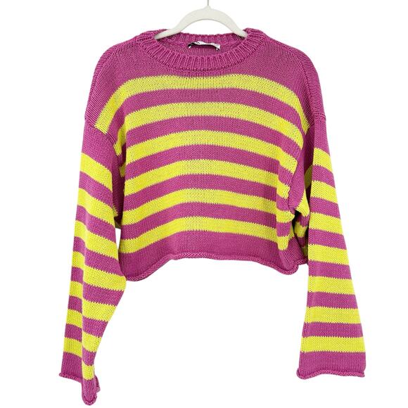 Zara Womens Bloggers Fav Fall Knit Striped Oversized‎ Cropped Sweater Size M - Picture 1 of 6